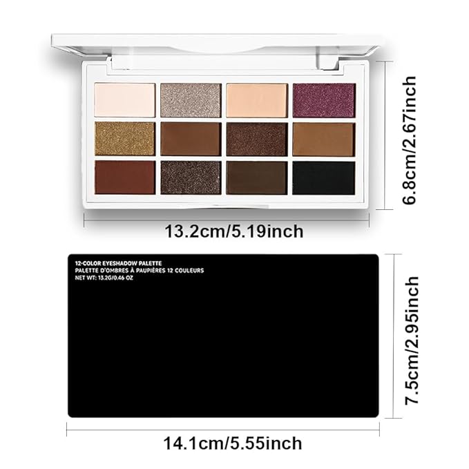 JUAAZIN 12 Colors Matte Shimmer Eyeshadow - Cool-toned Eyeshadow Palette, Long-Lasting Waterproof Crease-Proof Pigmented, Built-In Mirror, Vegan Cruelty-Free for Daily & Glam Makeup Looks 02#