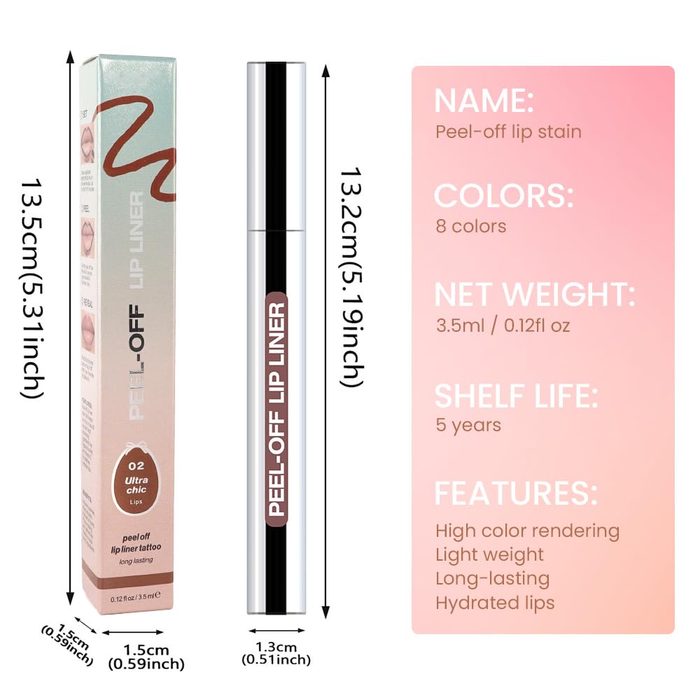 JUAAZIN Matte Liquid Lip Stain Peel Off Lip liner Tattoo, Brown Matte Peel Off Lip Stain, Long Lasting Waterproof Lipstick Lip Gloss Stain, Transfer-proof for All Skin Types, 0.12 fl oz 02#