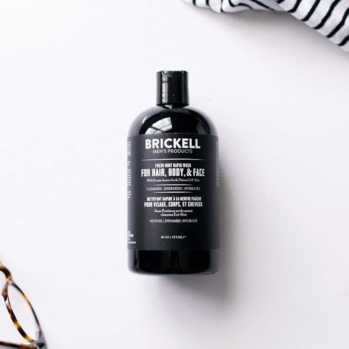 Brickell Men's Rapid Wash, 3 in 1 Body Wash Gel for Men, With Aloe, Vitamin E, and Jojoba Oil, 16 Ounce, Fresh Mint Scent