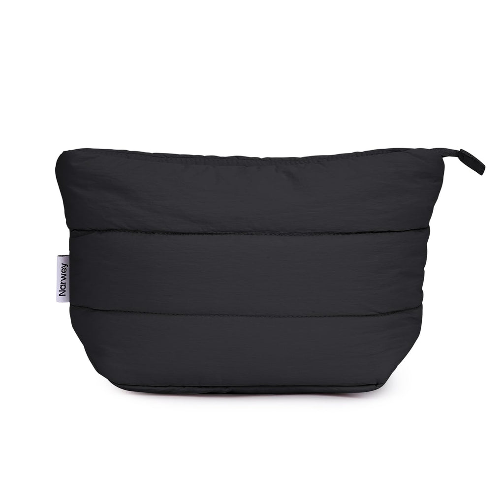 Narwey Black Travel Makeup Bag Women Girl, Cute Makeup Cosmetic Pouch, Puffer Makeup up Organizer Bag, Travel Toiletry Bag (Black)