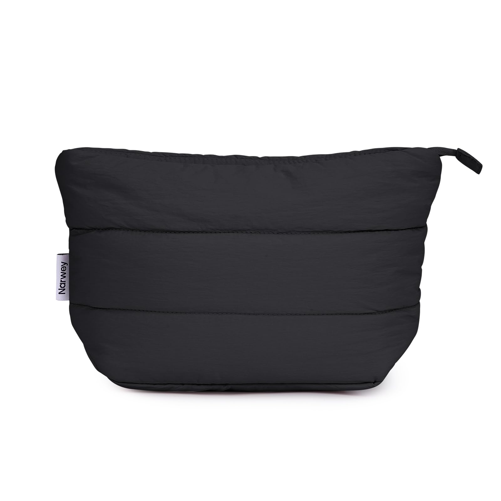 Narwey Black Travel Makeup Bag Women Girl, Cute Makeup Cosmetic Pouch, Puffer Makeup up Organizer Bag, Travel Toiletry Bag (Black)