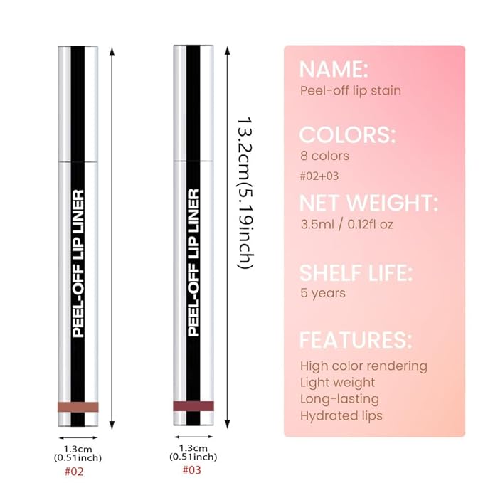 Hxssll 2Pcs Matte Liquid Lip Gloss Stain-Peel Off Lip Liner Tattoo, Long Lasting Peel Off Lip Stain,Waterproof & Transfer-Proof Lip Liner Peel Off Lip Gloss for All Skin Types (#02+#03)