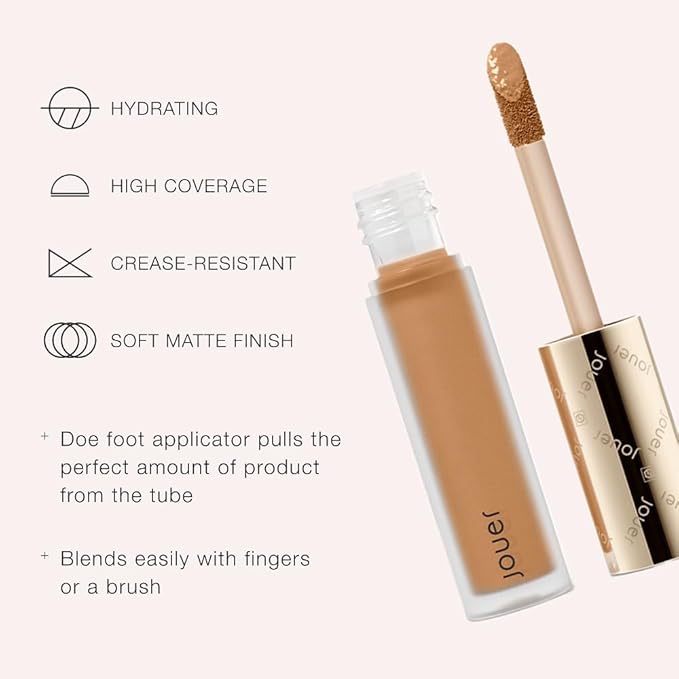 Jouer Essential High Coverage Liquid Concealer - Brightening Concealer - Color Corrector for Under Eye Dark Circles, Spot Coverage, and Eye Primer - Soft Matte Finish, DulceDeLeche