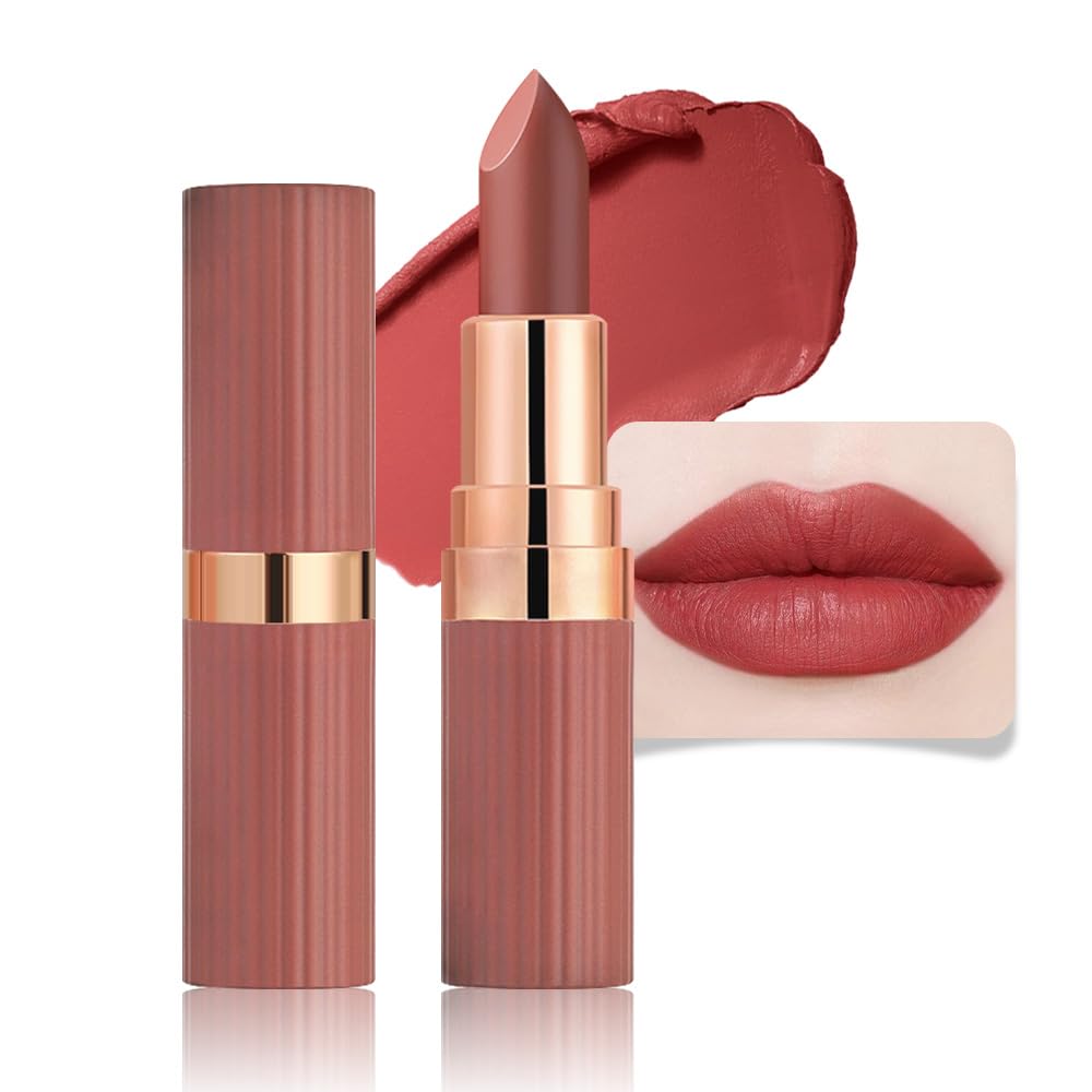 CAKAILA Rose Red Lip Stick,Matte Cream Lipstick Set for Women,Long Lasting Waterproof Smudge Proof Velvet lipsticks Crayon,Lip Makeup Kit Travel Size,Vegan & Cruelty-free (Pack of 1)