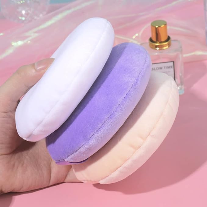 Jepeux 2 PCS large Powder puff, 5 inch cotton super soft Powder puff, washable, loose powder puff, baby powder, body puff round (Purple)