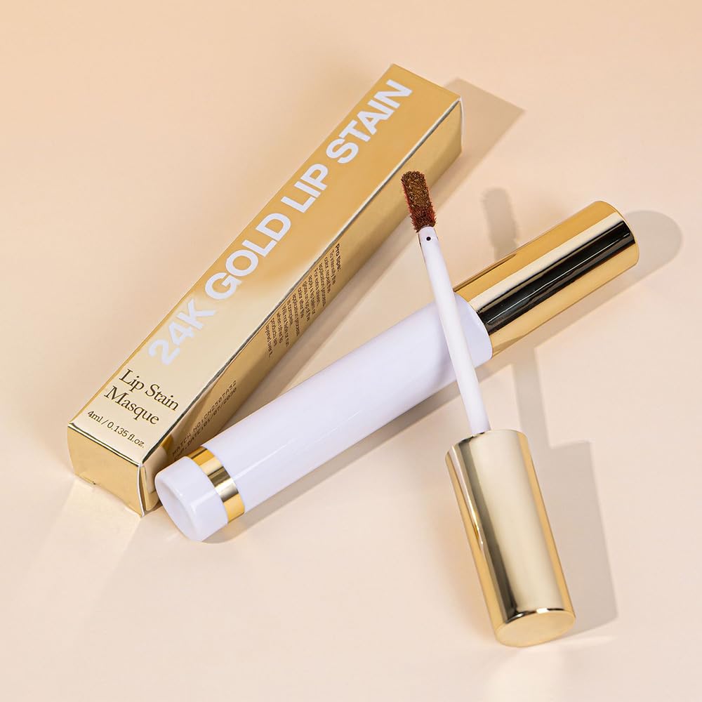 JUAAZIN 2Pcs 2025 New 24K Gold Liquid Lip Gloss Peel Off Lip Stain Tattoo with Tweezer, Lips Stain Peel Off Masque, Long Lasting Waterproof Lip Tint Stain, Transfer-proof for All Skin Types 01#+02#