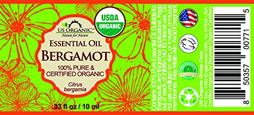 US Organic 100% Pure Bergamot Essential Oil, USDA Certified Organic, Cold Pressed, with Euro droppers (More Size Variations Available) (10 ml /.33 fl oz)