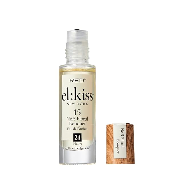 EL:KISS Roll On Perfume, No 5 Floral Bouquet, Eau de Parfum 12mL (.40 Fl Oz), Hydrating & Long-Lasting, Alcohol & Mineral Oil-Free, Infused with Jojoba, Argan & Coconut Oil