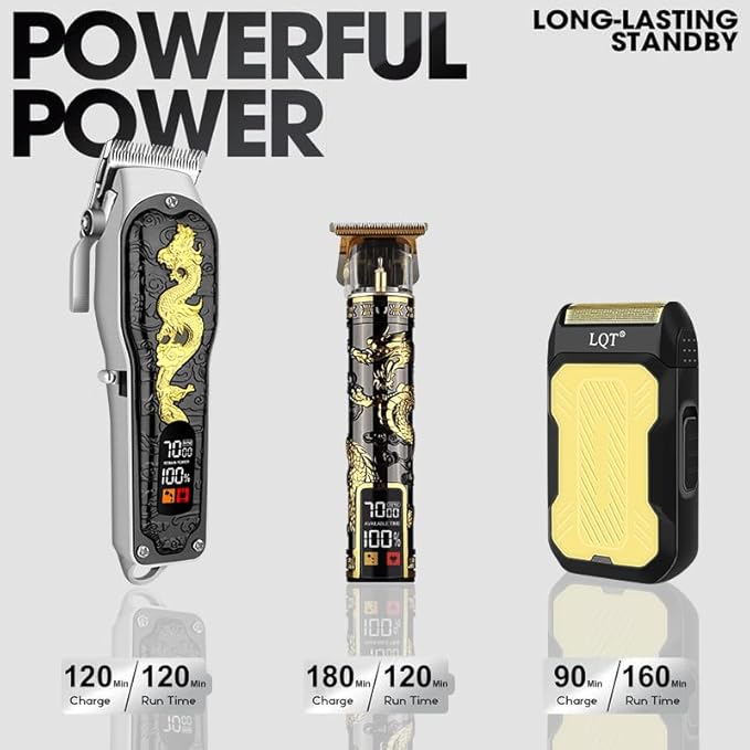 LQT Hair Clippers 3-Piece Men's Professional Cordless Haircutting Set with LED Display, Trimmer, Shaver, Beard Clipper - Gift for man