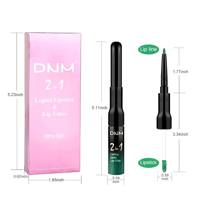 IATMOMOD 3Pcs 2 in 1 Green Matte Shimmer Lip Liner and Liquid Lipstick Stain Makeup Set for women, Long Lasting Smudge Proof Lip Tint Matte Finish Lip Gloss for All-Day Color Hold Easy to Use, Set25