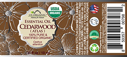 US Organic 100% Pure Cedarwood Essential Oil (Atlas) - USDA Certified Organic, Steam Distilled (More Size Variations Available) (10 ml /.33 fl oz)
