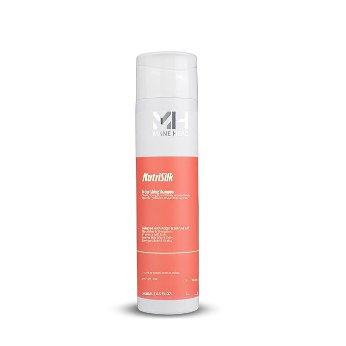 MANE HEAD NutriSilk Nourishing Shampoo for Dry, Dull & Frizzy Hair 8.5 fl oz - Sulfate Free Moisturizing Formula with Argan & Marula Oil - Hydrating Anti-Frizz Hair Care for Women