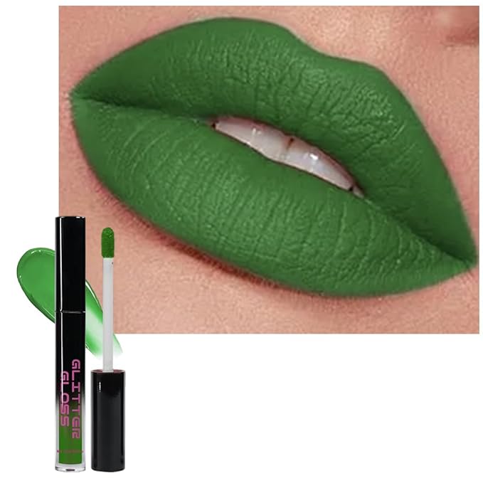 CAKAILA Green Metallic Lipstick for Women,Matte Sparkling Liquid Lipstick,Long Lasting Waterproof Lightweight Comfortable Non-Drying Bold Dark Lip Gloss for Gothic Stage Makeup,Cruelty Free