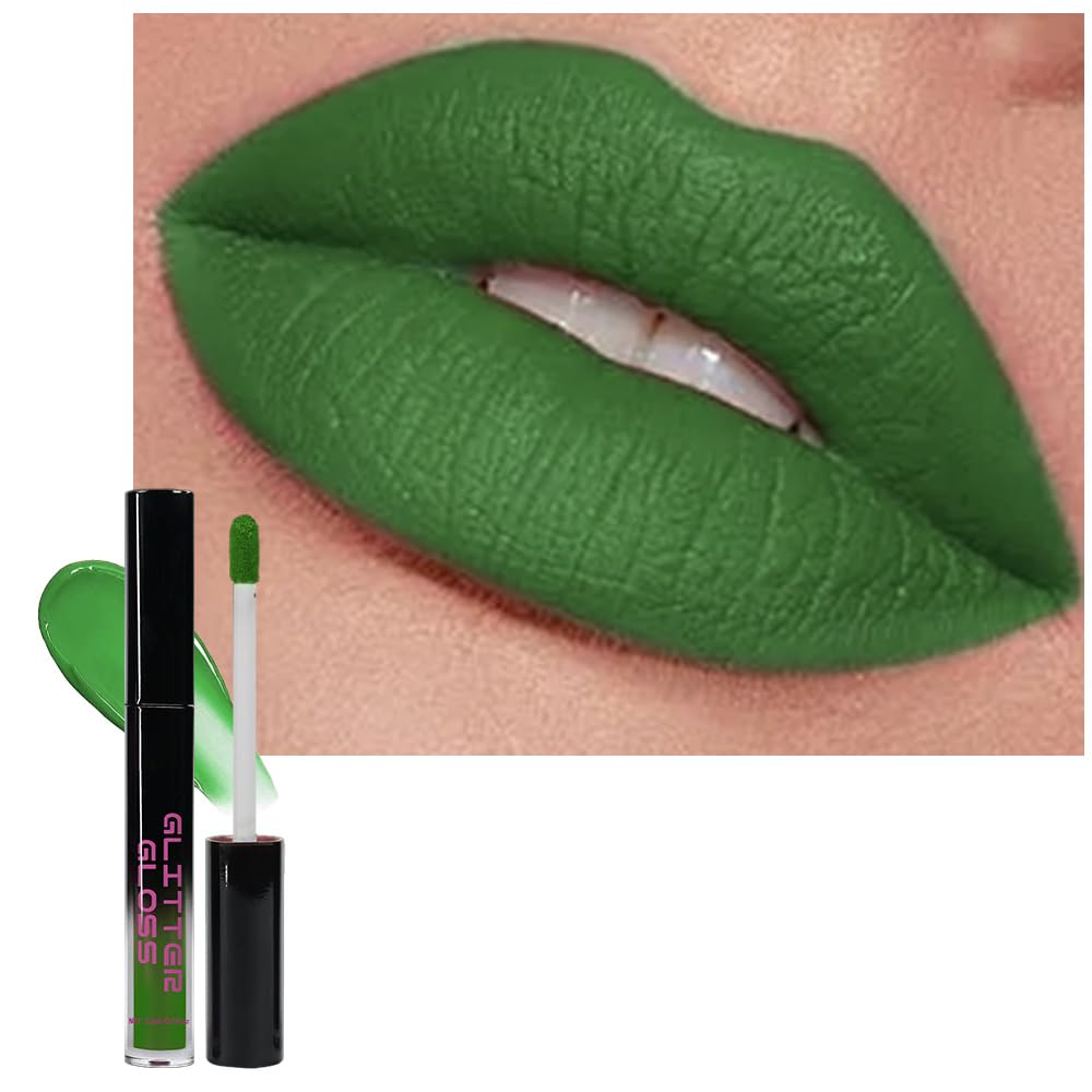 CAKAILA Green Metallic Lipstick for Women,Matte Sparkling Liquid Lipstick,Long Lasting Waterproof Lightweight Comfortable Non-Drying Bold Dark Lip Gloss for Gothic Stage Makeup,Cruelty Free