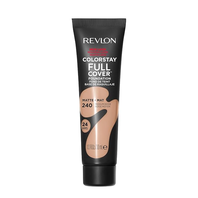 Revlon ColorStay Full Cover Longwear Matte Foundation, Heat & Sweat Resistant Lightweight Face Makeup, 240 Medium Beige, 1.0 fl oz