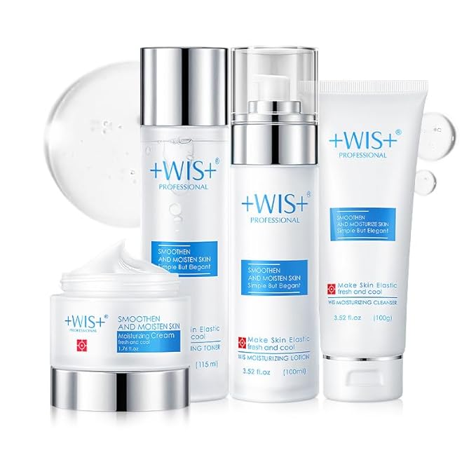 +WIS+ Moisturizing 4-Piece Skin Care Set - with Facial Cleanser, Toner, Lotion, Cream for for Cleansing, Hydration, Repair and Anti Aging,stocking stuffers