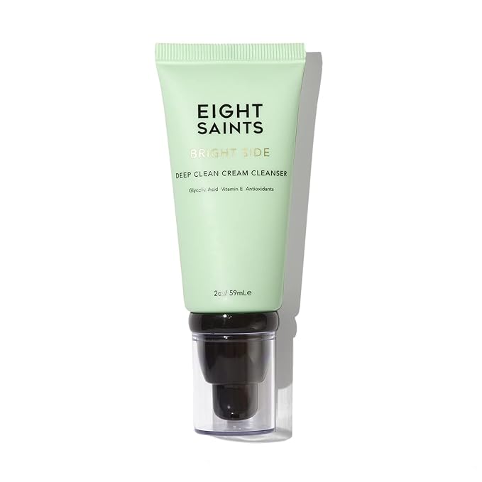 Eight Saints Bright Side Cream Facial Cleanser, Non-Foaming Face Wash, Gentle & Effective Cleanser, Makeup Remover, Nourishing & Hydrating, with Glycolic Acid, Vitamin E, & Antioxidants, 2oz