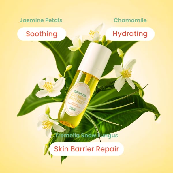Handmade Heroes Cooling Summer Face Spray | Calming Cooling Chamomile Facial Mist for Perimenopause & Menopause | with Hyaluronic Acid and Jasmine | Sip The Tea Calming Mist