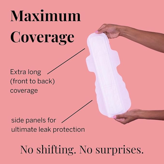 Pixie Organic Pads Ultra-Thin Extra Long Overnight Cotton Pads for Women – Maximum Absorbency with Wings – Leak-Proof, Hypoallergenic, Unscented, Postpartum – Compostable, Biodegradable – 12 Count