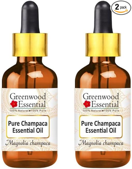Greenwood Essential Champaca Essential Oil (Magnolia champaca) with Glass Dropper | Pure | Non-Sticky | Non-Greasy | Lightweight | Men & Women | All Skin Types | Steam Distilled 5ml X 2 (0.33 oz)