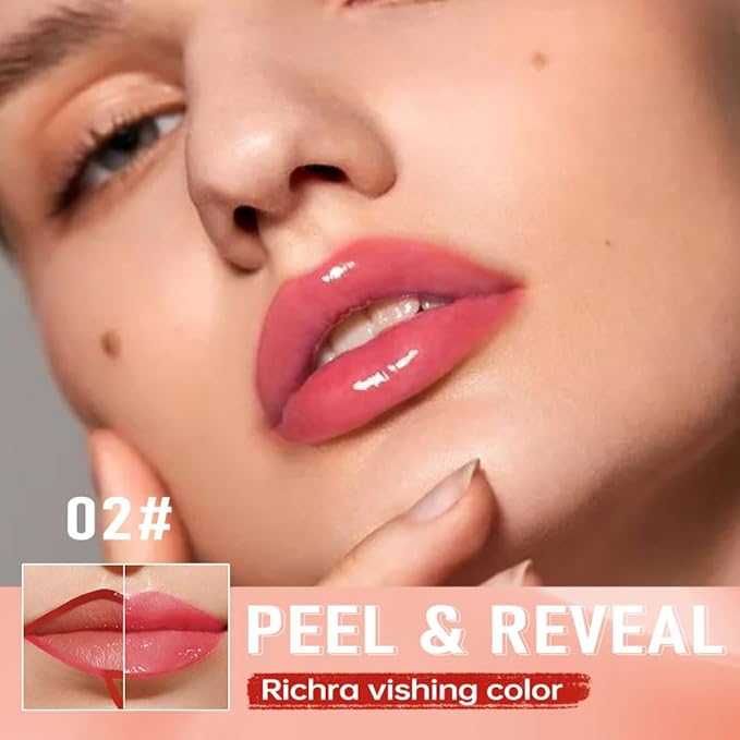 Rose Pink Peel Off Lip Gloss Tattoo and Lip Oil 2-in-1, Lip Stain Peel Off Masque - Peel Off Lip Tint,Long Lasting Waterproof Transfer-proof Lip Mask Lip Gloss Peel Off Lip Liner,Stay Lip Makeup #02