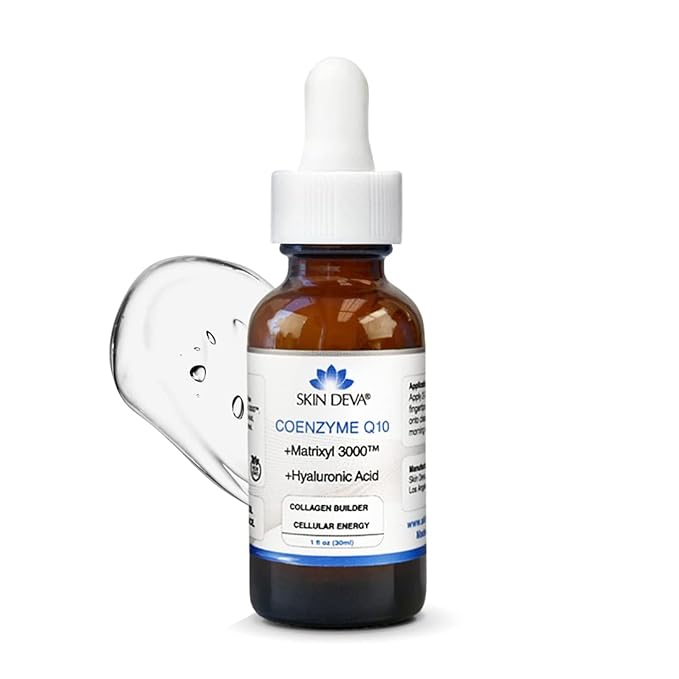 Skin Deva Coenzyme Q10 Serum for Face with Matrixyl 3000 & Hyaluronic Acid - Anti Aging Peptide Facial Serum to Help Improve Appearance of Fine Lines & Wrinkles - For All Skin Types, 1 Fl Oz