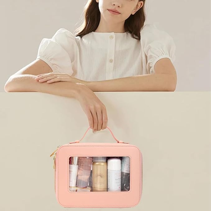 FFpaw Clear Makeup Bag, TSA Approved Toiletry Bag Travel Makeup Case Clear Cosmetic Travel Bag Small Makeup Pouch Organizer Waterproof Portable Car Essentials for Women