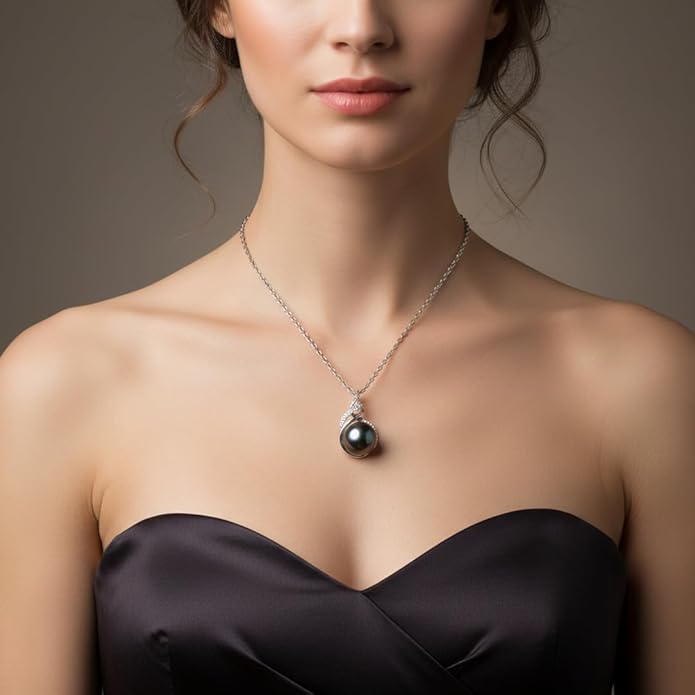 TRYNDI Real Tahitian Black Pearl Necklace Gifts for Women - Larger 11-12mm Luxury Pearl, Mothers Day Gifts For Wife - Christmas Valentines Soulmate Necklace For Women (Black Pearl Knot)