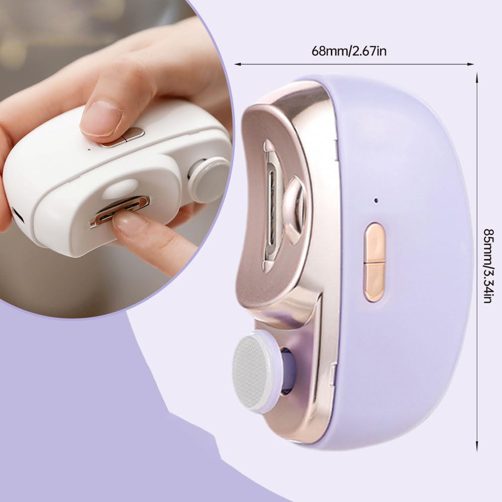 2 in 1 Electric Polishing Automatic Nail Clippers, Electric Nail Trimmer Electric Nail Clipper with 2 Adjustable Speeds, Nail Trimmer for Seniors, Kids, Adults (White)
