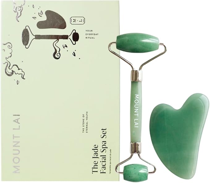 Mount Lai - The Jade Facial Spa Set | Jade Roller and Gua Sha Set | Gua Sha Tools to Relieve Muscle Tension and Reduce Puffiness | Anti Aging Skin Care Sets for Women