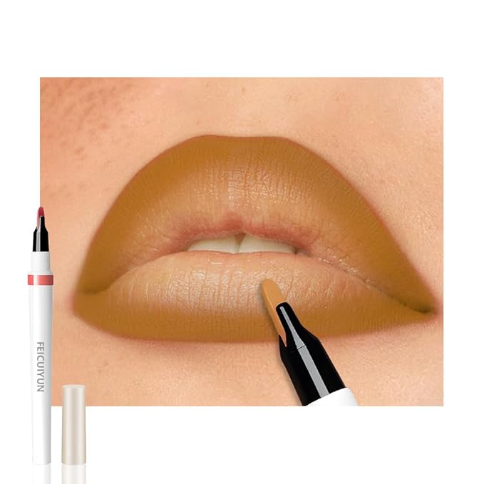 FeiCuiYun Matte Calligraphy Liquid Lip Liner Lipstick Pencil, Golderod Nude Pink Long-Lasting Transfer-Proof Lip Stain, Lightweight Lipstick, Sheer Buildable Color, Fades to a Natural Wash of Colors