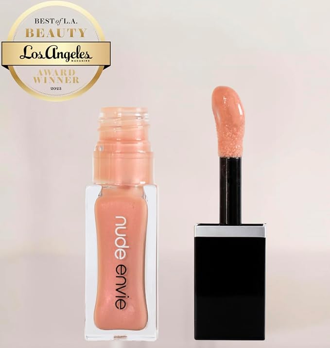 nude envie - Lip Gloss - High-Shine Finish - Moisturizing & Easy Application - Luxury Hydration - Non-Sticky Formula - With Vitamin E & Glycine Soja Oil - Vegan, Paraben-Free & Cruelty-Free - Shimmer