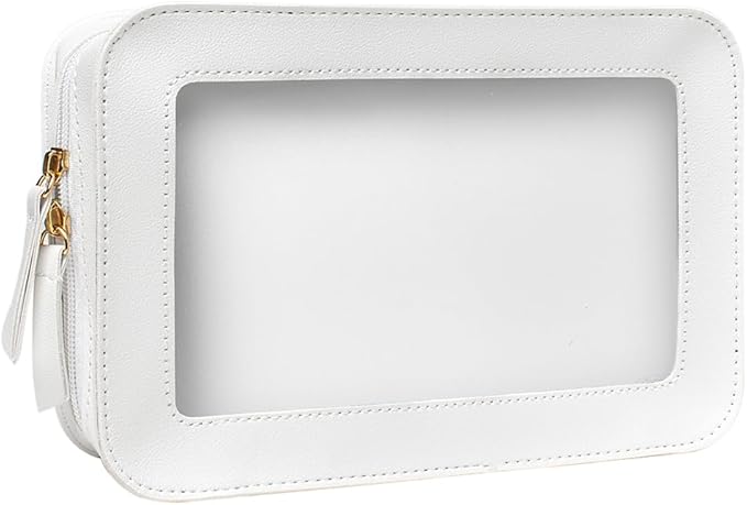 FFpaw Clear Makeup Bag, White Travel Makeup Pouch Toiletry Bag for Women Waterproof Small Cosmetic Bag Case Small Make Up Bag with Zipper Car Organizer Car Essentials for Women Men