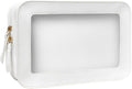 FFpaw Clear Makeup Bag, White Travel Makeup Pouch Toiletry Bag for Women Waterproof Small Cosmetic Bag Case Small Make Up Bag with Zipper Car Organizer Car Essentials for Women Men
