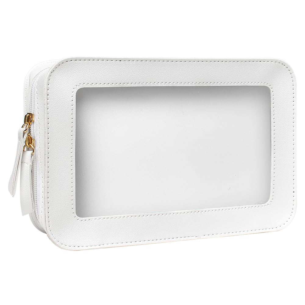 FFpaw Clear Makeup Bag, White Travel Makeup Pouch Toiletry Bag for Women Waterproof Small Cosmetic Bag Case Small Make Up Bag with Zipper Car Organizer Car Essentials for Women Men