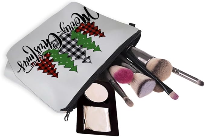 Loomifang Small Makeup Bag Cosmetic Bag for Women, Pretty Design Organizer Case with Zipper Closure, Lightweight and Water-Resistant Make Up Bag - 8.65"x 5.35" x 7.08"（Merry Christmas）