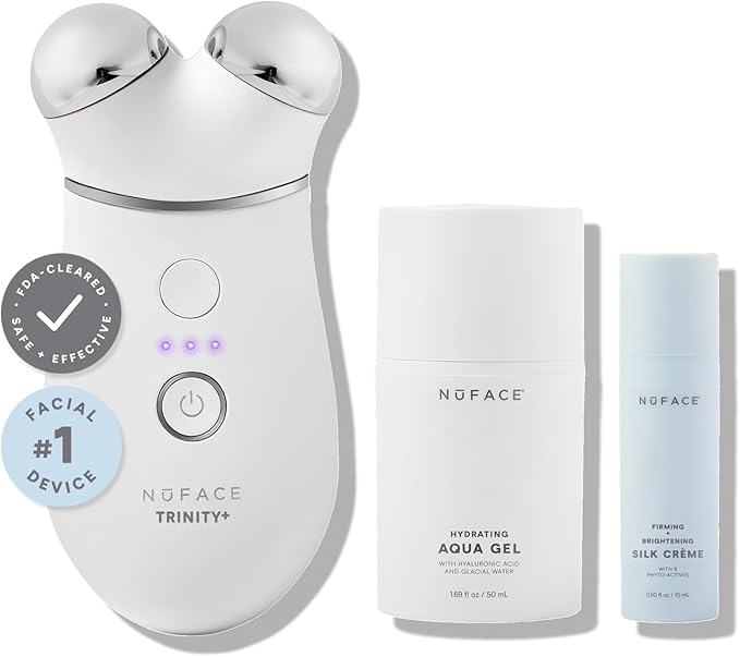 NUFACE Trinity+ Skin Tightening & Face Lift Device - Microcurrent Facial Sculpting Tool to Contour Cheeks, Jawline & Neck, 3 Frequencies, Supports Lymphatic Drainage + Activator Gel, White