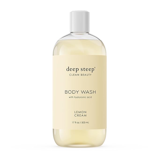 Deep Steep Lemon Cream Body Wash, Hydrating Shower Gel with Hyaluronic Acid & Shea Butter for Sensitive Skin, Bodywash for Women & Men, 17 Fl Oz, 1-Pack
