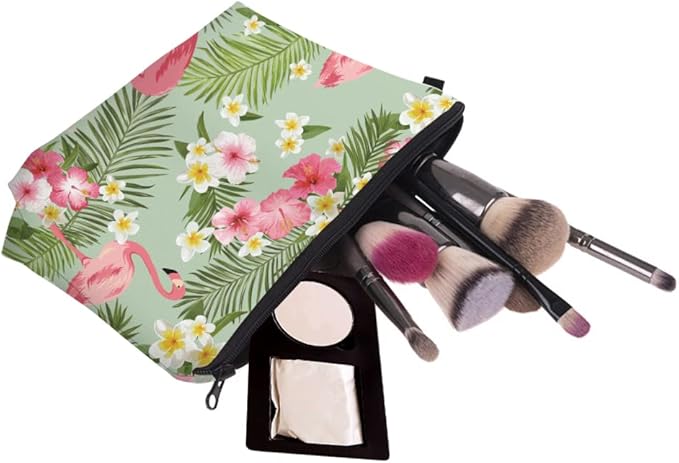 Aiphamy Cute Travel Makeup Bag Cosmetic Bag Small Pouch Gift for Women (Tropical Flamingo)
