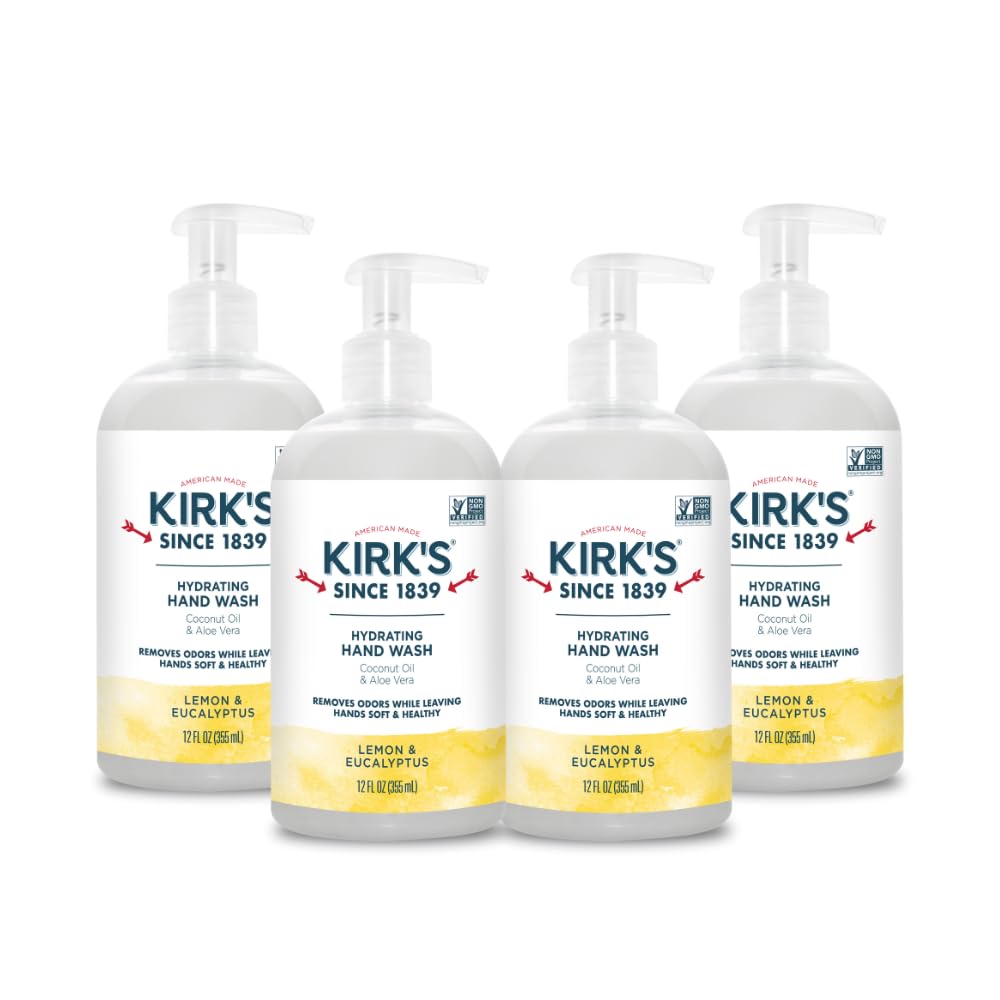 Kirk's Hydrating Hand Wash - Made with Coconut Oil and Aloe Vera, With Odor Neutralizing Technology To Help Eliminate Odors, Non-GMO, Vegan, Rosemary & Sage, 12 Fl Oz. 4 pack