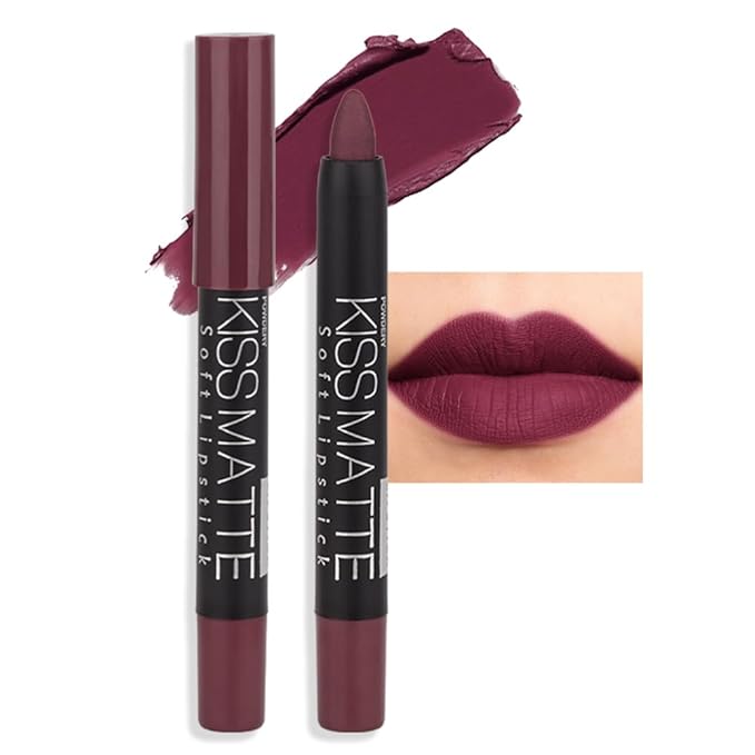 evpct 1Pcs Tan Maroon Matte Lipstick and Lip Crayon Liner Pencil Set for Women Lip Stain Long Lasting Waterproof labiales mate magicos 24 horas originales pintalabios permanente 24 horas 03