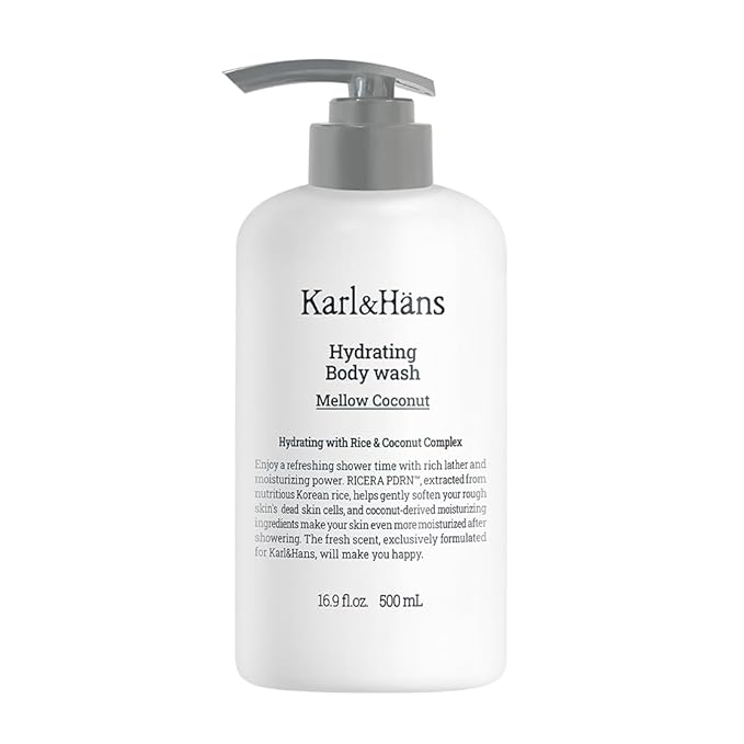 Karl&Hans Hydrating Body Wash, Korean Rice-Derived PDRN & Ceramide, Refreshing Cleanser, Skin Barrier Support, Non-Drying, with Coconut-Derived Moisturizers