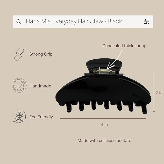 Luxury Black Claw Clip for Women | Our Large 4 Inch Hair Clip Creates Beautiful Half Ups, Secure Updos & Chic Daily Styles | Premium Acetate Claw with Secure Hold & Snag Free Teeth for Easy Styling