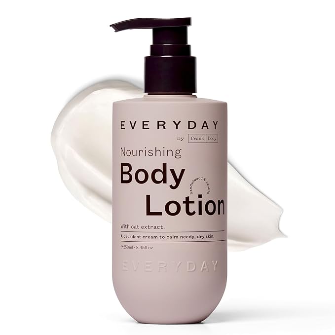 Frank Body Nourishing Body Lotion | Vegan & Cruelty Free | With Oat Extract, Avocado Oil & Squalene | Gentle, Calming and Last Hydration | Sandalwood & Vanilla Scented (250mL/ 8.45 fl oz)
