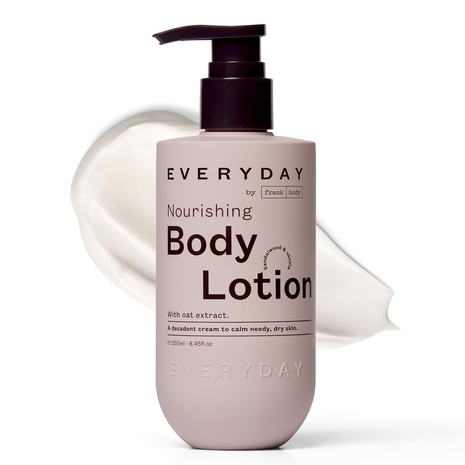 Frank Body Nourishing Body Lotion | Vegan & Cruelty Free | With Oat Extract, Avocado Oil & Squalene | Gentle, Calming and Last Hydration | Sandalwood & Vanilla Scented (250mL/ 8.45 fl oz)