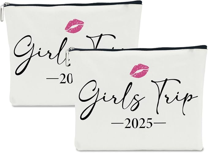 2 PCS Girls Trip Gifts Favors 2026 Girls Weekend Gifts for Women Bestie Gifts Friend Gifts Girls Trip Favors for Sister Her Daughter Friendship Holiday Vacation Makeup Bag Weekend Bags for Women