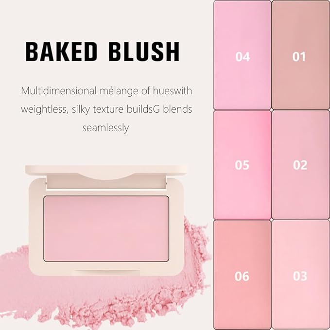 HHLTOH Nude Pink Matte for Face Cheeks Blush, Natural Cream Blushes Makeup Palette, Light Monochrome Blush Creamy Powder Palette Makeup for Older Women, Blushes Eyeshadow Foundation for Every Day 02