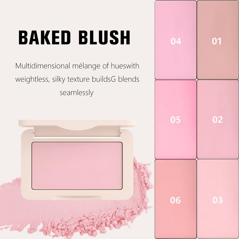 HHLTOH Nude Pink Matte for Face Cheeks Blush, Natural Cream Blushes Makeup Palette, Light Monochrome Blush Creamy Powder Palette Makeup for Older Women, Blushes Eyeshadow Foundation for Every Day 02