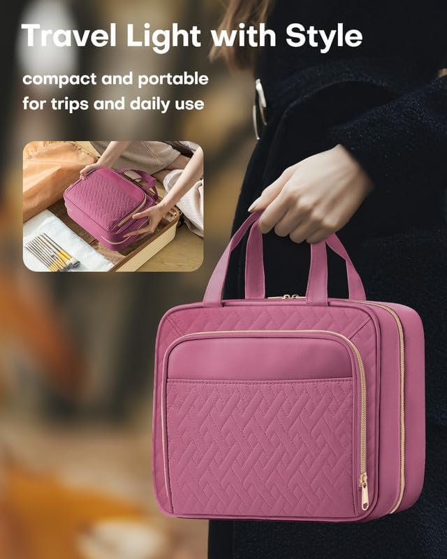 HOTOR Hanging Travel Toiletry Bag Women Men, Rosewood-Pink, Medium