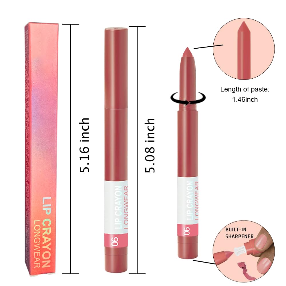 BINGBRUSH Matte Lip Crayon Set – Longwear, Waterproof, Velvet Finish, Built-in Sharpener, Smooth Lip Liner & Gloss (06#+19#, 2 Count (Pack of 1))